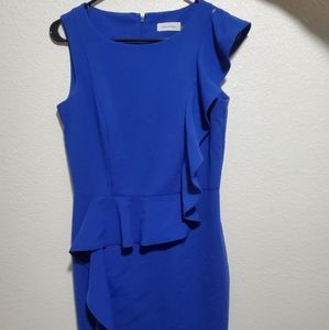 Calvin Klein Asymmetrical Ruffled Sleeveless Dress